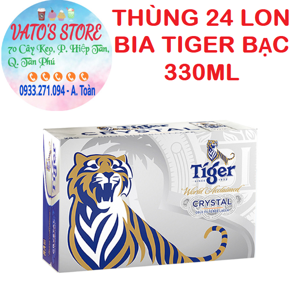 Thùng 24 lon bia Tiger Crystal 330ml/lon / Lốc 6 lon bia Tiger bạc 330ml