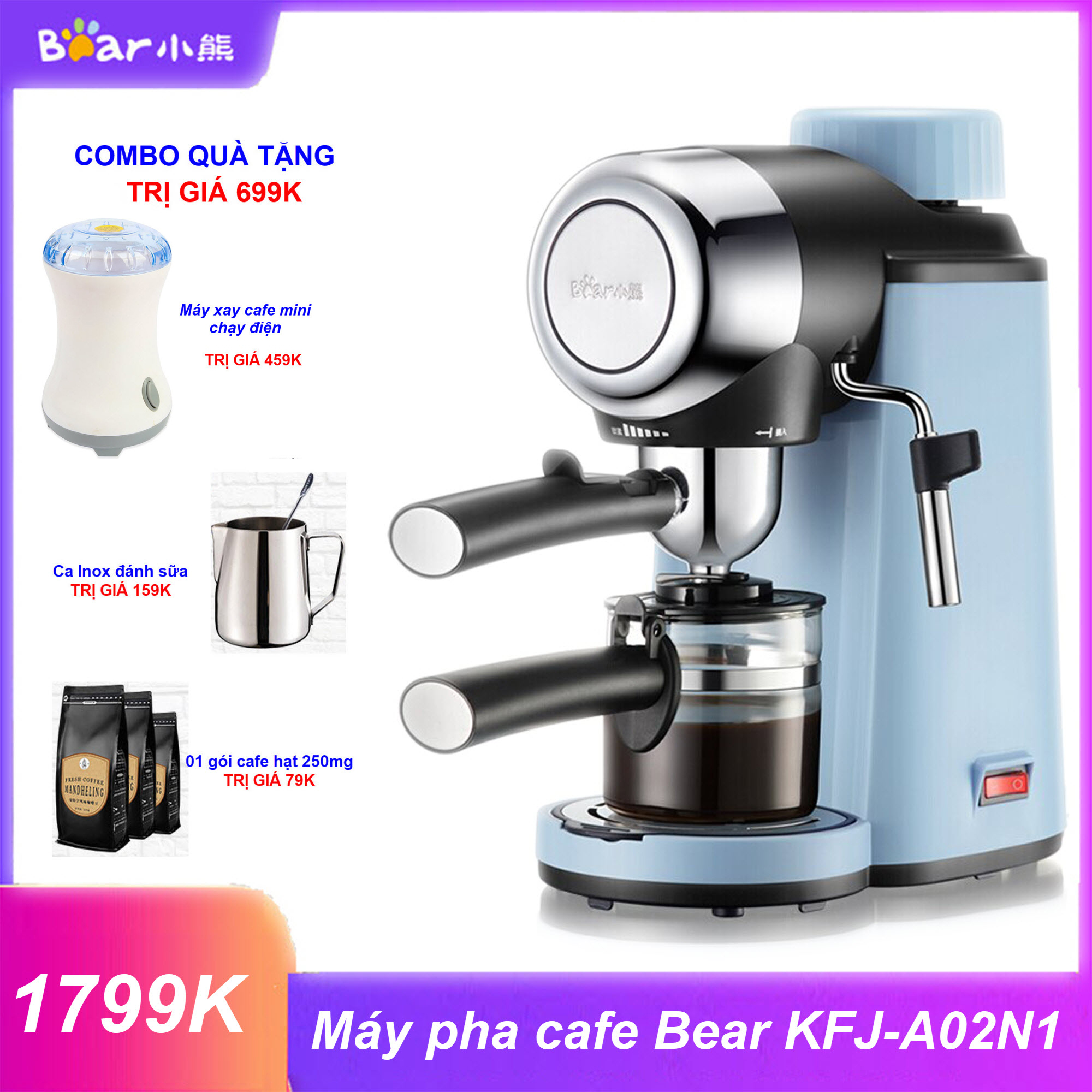 Bảo Hành 12 Tháng - Máy Pha Cà Phê Espresso Tự Động Bear KFJ-A02N1 - KFJ-A02N1 Coffee Machine Home Automatic Mini Coffee Pot American High-Pressure Tea Machine