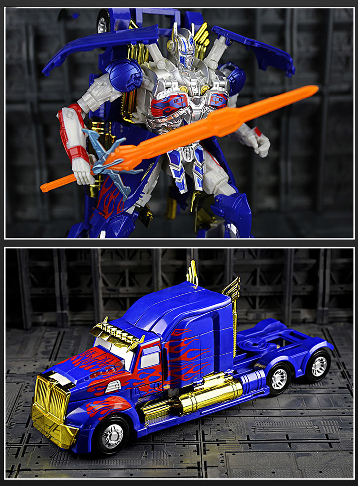 Robot biến hình ôtô Transformer cao 45cm mẫu Optimus Prime 12D màu xanh