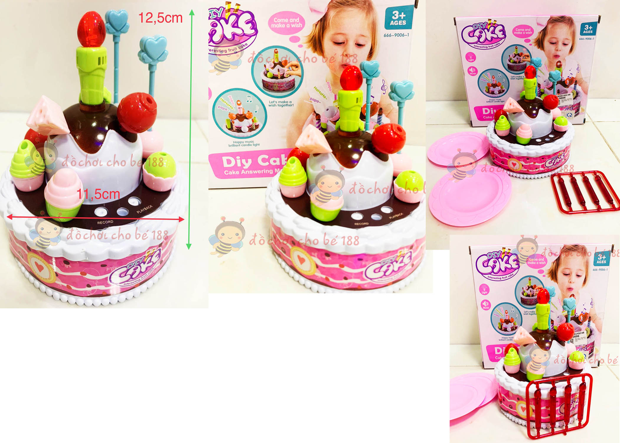 [HCM]Bánh sinh nhật đồ chơi cho bé có ghi âm, đèn nhạc, thổi nến tắt