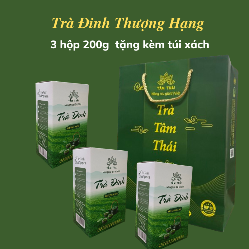 Trà thái nguyên trà đinh thượng hạng 3 hộp 200g + 1 túi xách trà đinh tân cương trà tâm thái chè thái nguyên trà đinh ngọc đặc biệt 600g
