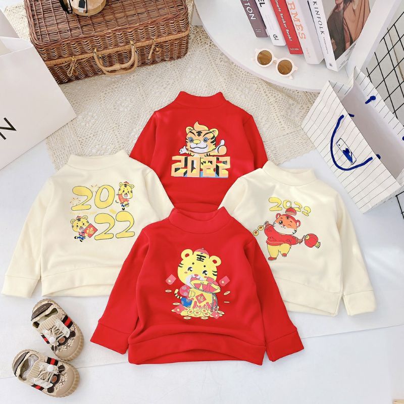 Áo nỉ cho bé mặc tết và lễ hội giáng sinh noel QATE850 - Áo trẻ em màu đỏ mặc lễ hội