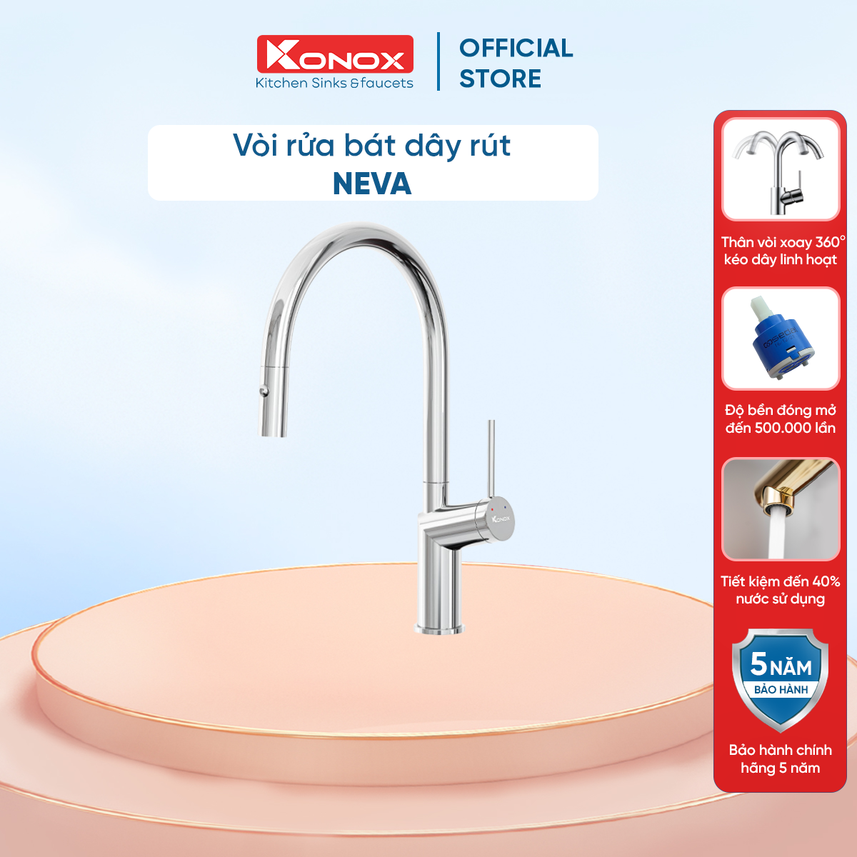 Vòi rửa bát dây rút Konox Neva
