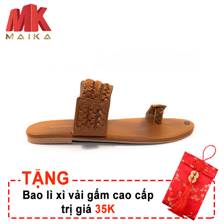 Dép Quai Ngang Xỏ Ngón Thời Trang S121 Nâu MK MAIKA + Tặng bao lì xì vải gấm cao cấp