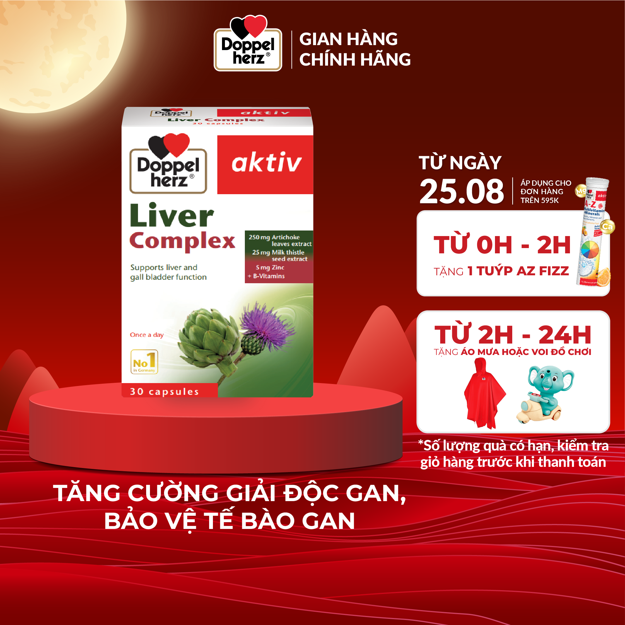 Viên uống giải độc gan Doppelherz Liver Complex hỗ trợ giải độc và hạ men gan (Hộp 30 viên)