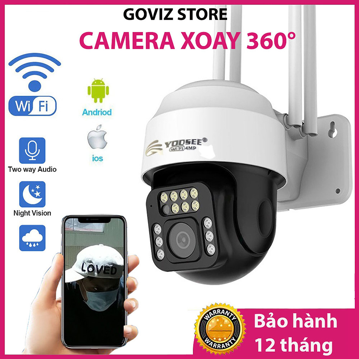 Camera YOOSEE 4.0 Megapixel IP wifi ngoài trời PTZ FHD1080P siêu nét - Dòng sản phẩm cao cấp hồng ngoại đêm có màu xoay 360 độ