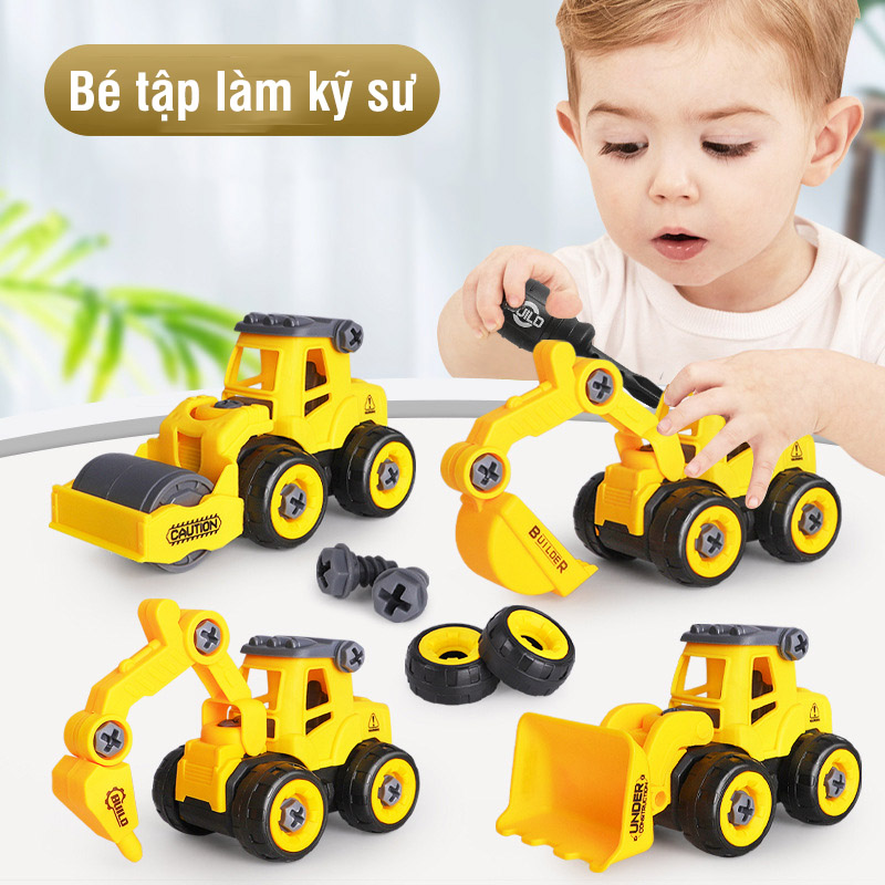 Bộ đồ chơi lắp ráp ô tô cho bé có tô vít nhựa
