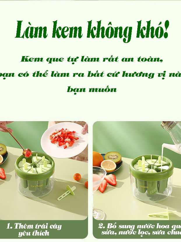 Khuôn làm kem que - khay làm kem tròn đa năng 8 ngăn tiện lợi - nhựa cao cấp
