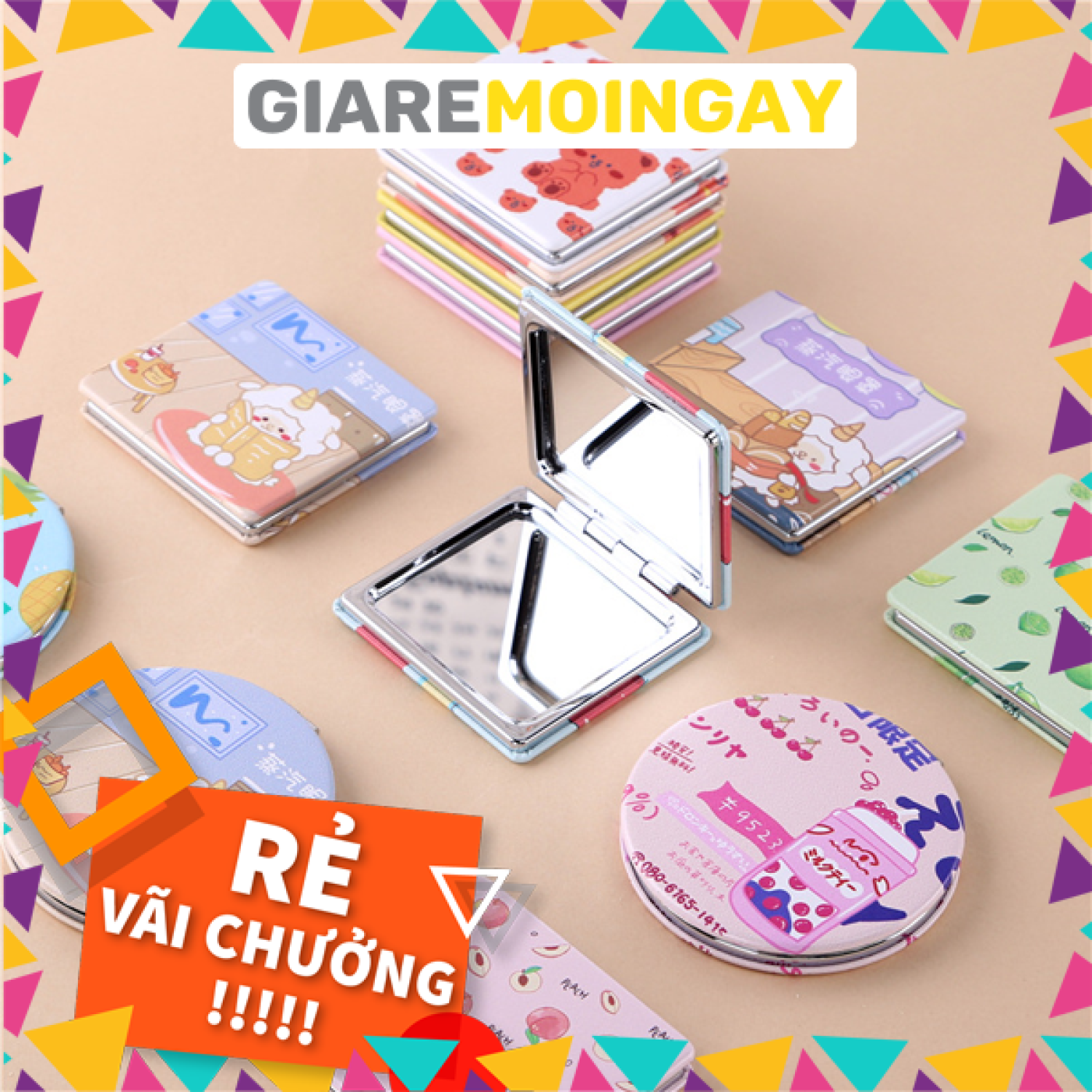Gương trang điểm cầm tay 2 mặt mini gấp gọn Gương gấp gọn Mini siêu tiện Giaremoingay6868
