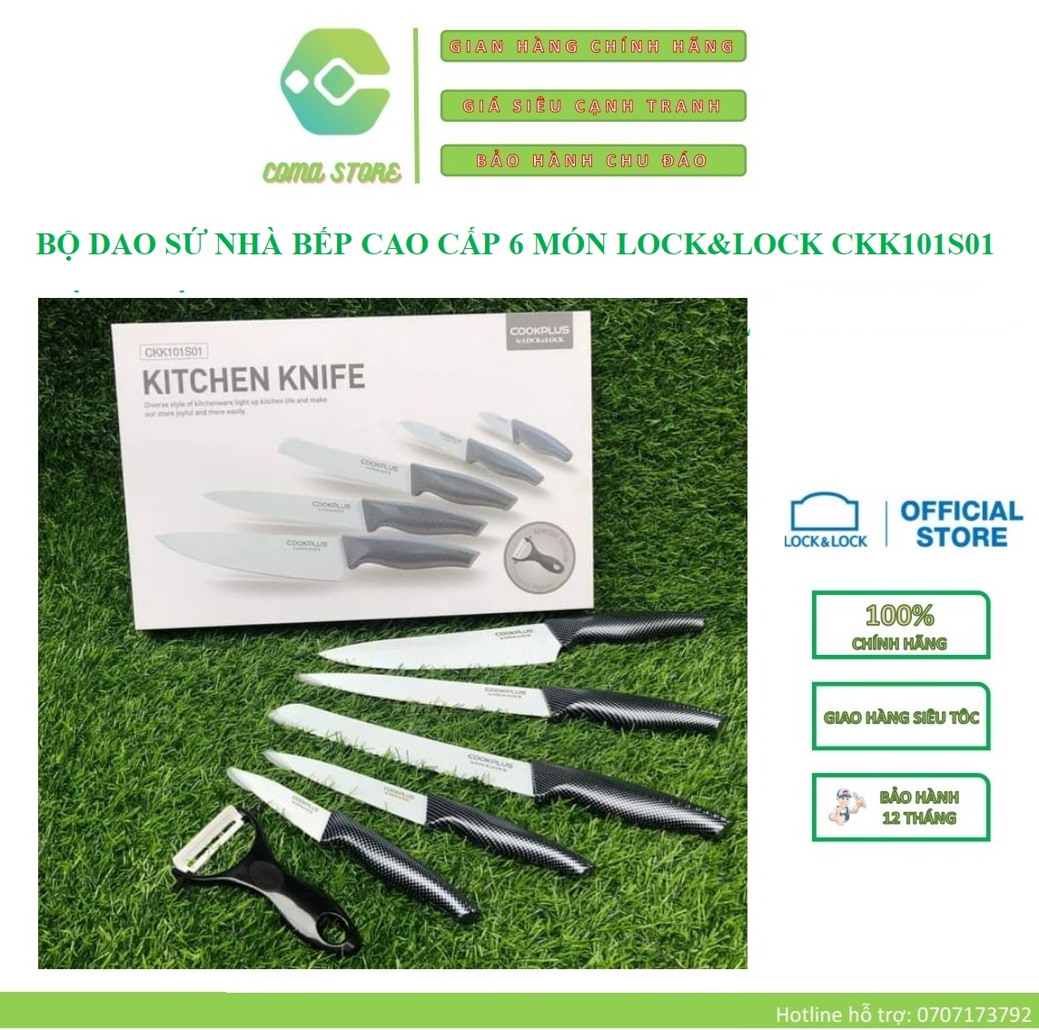 Ckk101s01 - bộ dao sứ nhà bếp cao cấp 6 món lock&lock kèm dụng cụ nạo bào - hàng chính hãng