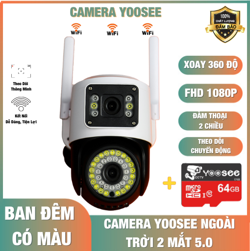 Camera yoosee wifi 2 mắt giám sát ngoài trời, xoay 360 độ, không dây thông minh chống nước an toàn ai - fhd 4.0mpx siêu nét