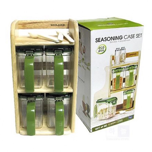 Set 4 hũ gia vị kèm kệ gỗ -hpl949s4