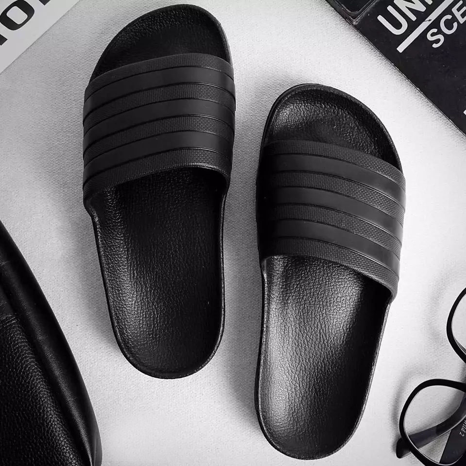 Dép Nam Nữ Quai Ngang adidas đen sọc đen - Đế Cao Su đúc êm bền đẹp chống hôi chân