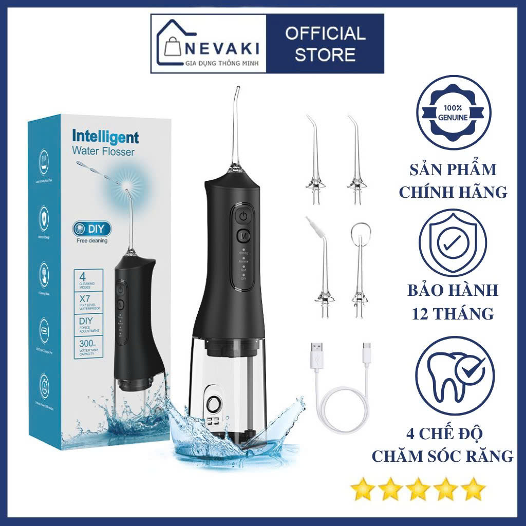 Máy tăm nước cầm tay NEVAKI L6 với 4 chế độ làm sạch có thể điều chỉnh được lực phun máy tăm nước cầm tay Oral irrigator Nevaki