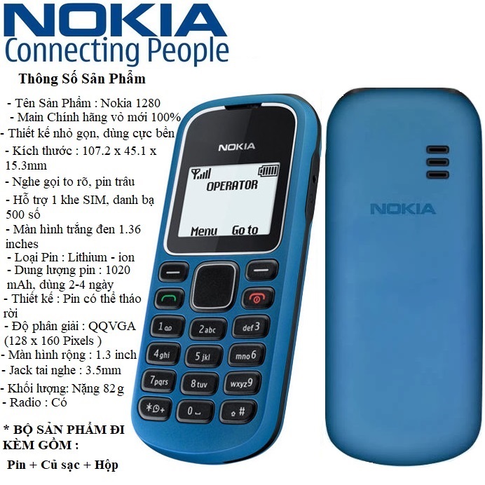 Điện Thoại Nokia Phím Số 1280  Mới  1 Sim Chính Hãng, Loa To Sóng Khỏe
