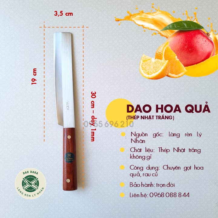 Dao thái và gọt hoa quả thép Japan trắng không gỉ - Chuôi gỗ