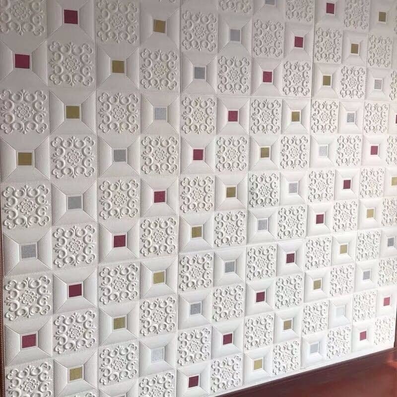 [Combo 10 tấm ] Xốp dán tường loại 1  mẫu trắng đính decal đủ màu  độ dày 5mm. Chống thấm nước, ẩm mốc,mang lại cho bạn không gian sạch sẽ và trong lành