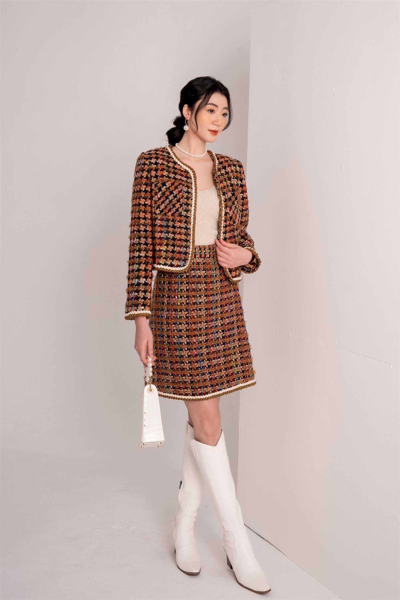 Chân váy dạ tweed chữ a eva de eva 21avje015k