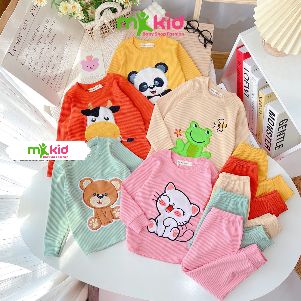 Bộ thu đông cho bé 💖 bộ len tăm dài tay minky mom cho bé trai bé gái với các hình thú siêu dễ thương