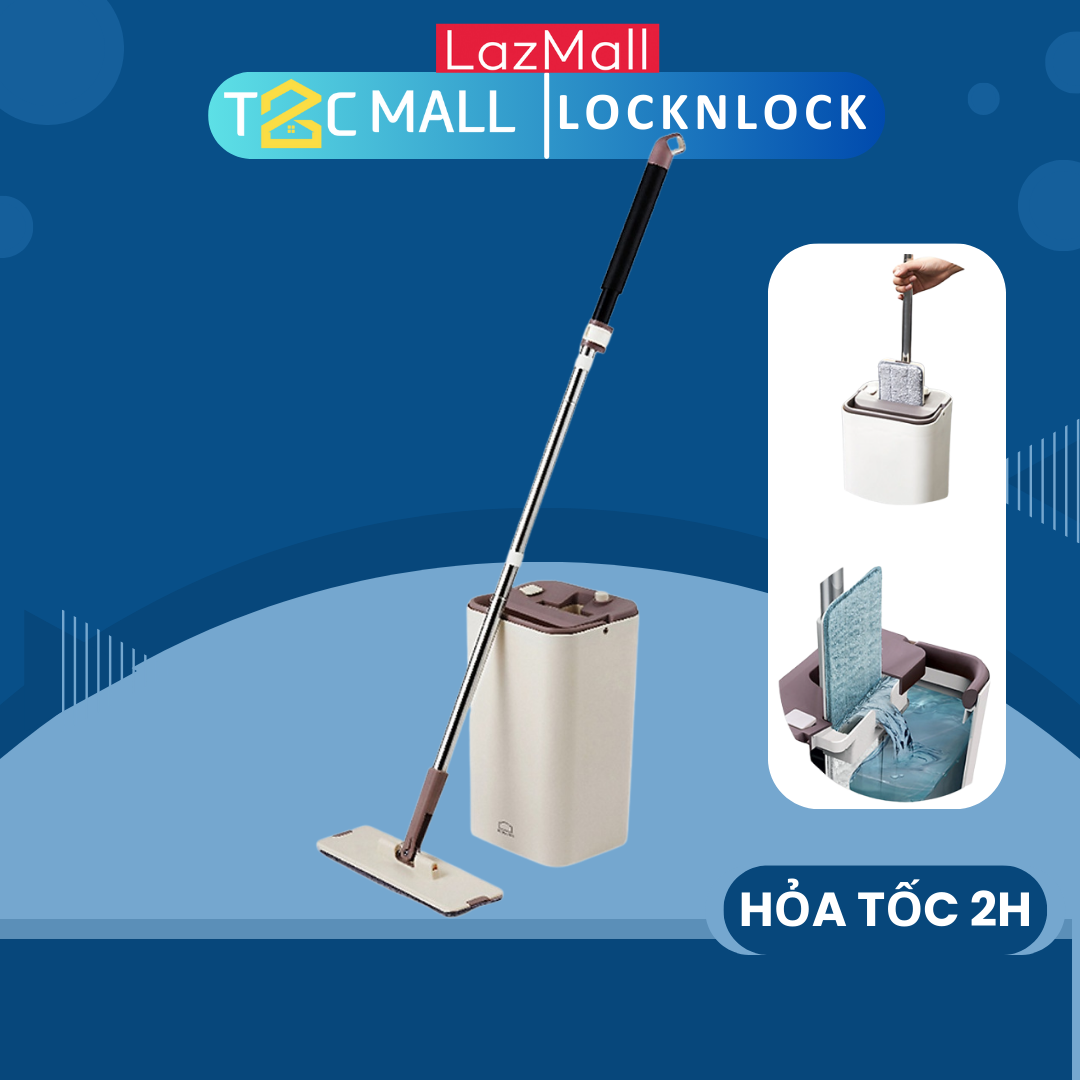 Bộ cây lau nhà lock&lock xoay tay squeeze flat mop etm471 chất liệu inox, nhựa pp, abs - t2cmall