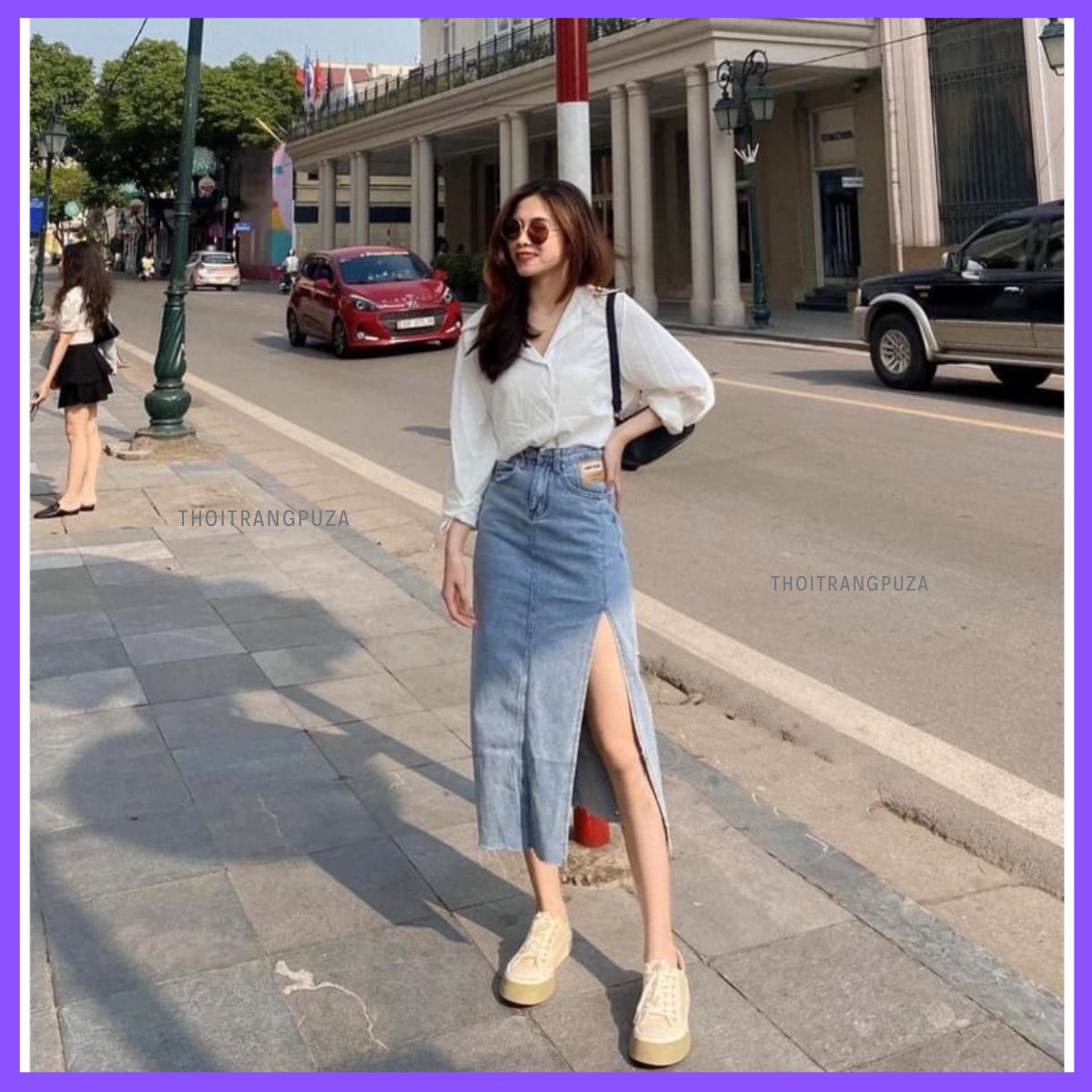 chân váy xẻchân váy bò xẻ tà quyến rũ xinh đẹp