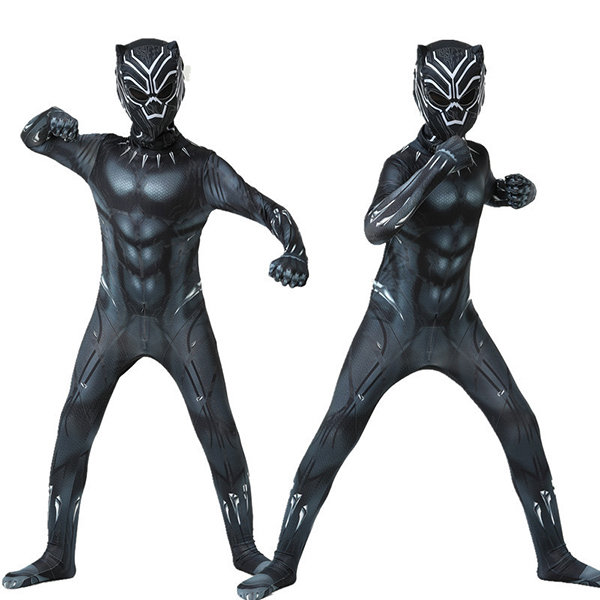 HomeSik Black Panther Cosplay Costume, Superhero Civil War Spider Man Halloween Cosplay Jumpsuits for Kids/Adult