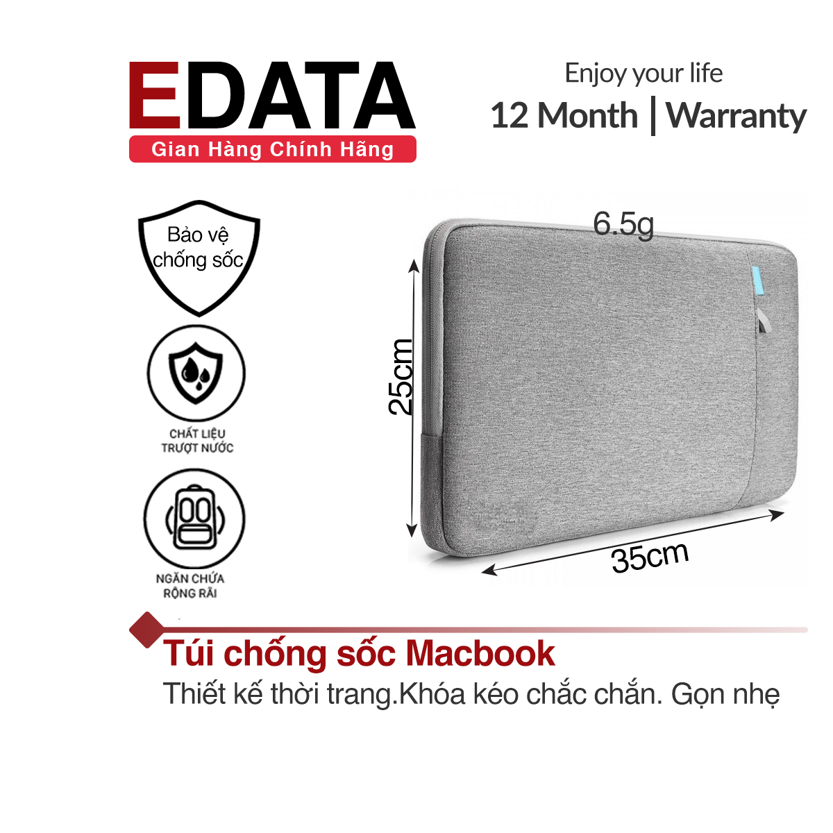 Túi chống sốc EDATA có khóa kéo bảo vệ thiết bị chống sốc chống nước dành cho Macbook iPad Máy tính bảng Samsung Huawei Xiaomi Oppo