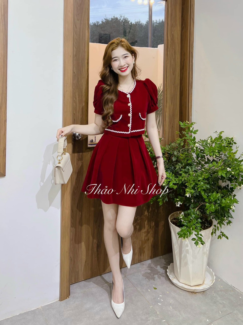 Sét váy xòe nữ sét bộ 2 món áo và chân váy xòe sang chảnh