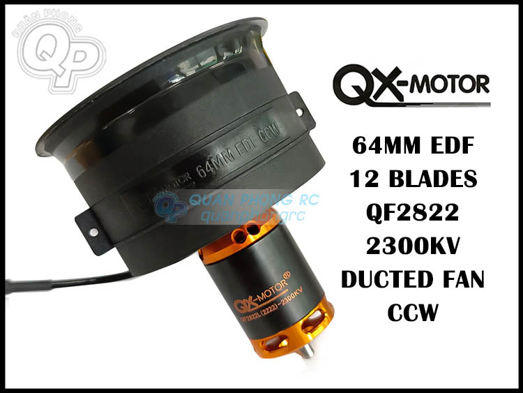 Qx-Motor Ducted Fan 64mm 12 Blades Qf2822 2300Kv Edf 2222 (6S) Ccw for Control Aircraft