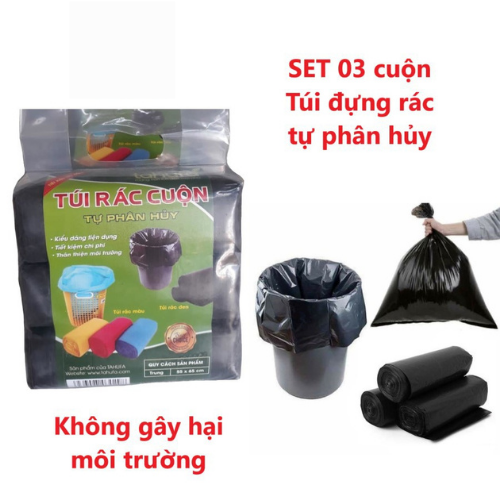 Combo 3 Cuộn Túi Bóng Đựng Rác Tự Phân Hủy, Túi Đựng Rác Dày Thân Thiện Với Môi Trường Gia Dụng Túi Đựng Rác Di Động , size 55cmx65cm
