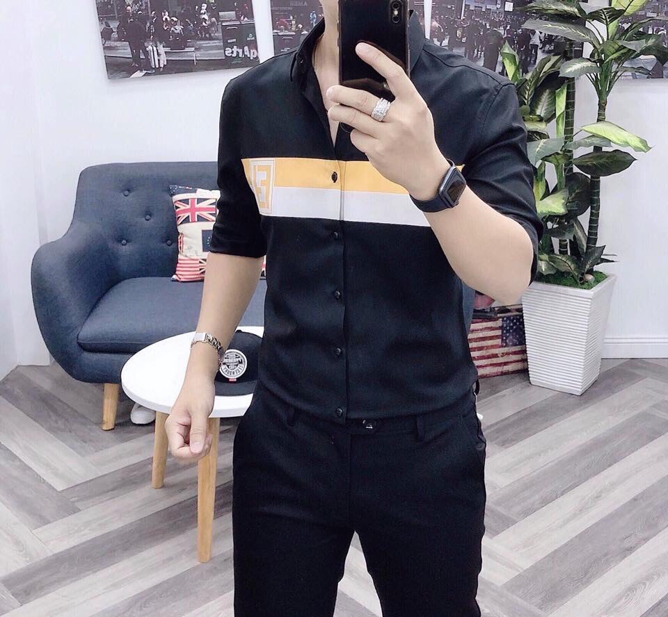 Áo sơ mi đen tay dài phong cách
