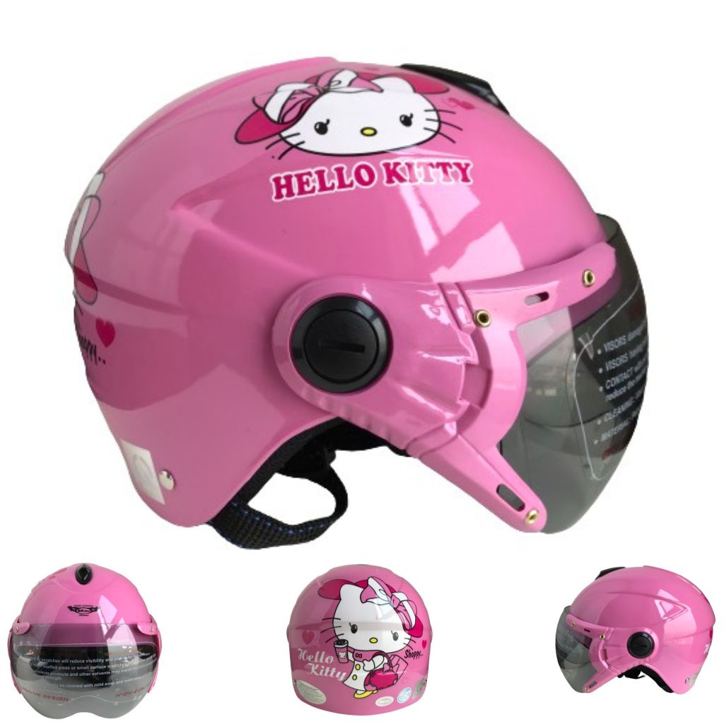 Mũ bảo hiểm trẻ em nửa đầu có kính bktec bk14 tem hello kitty - dành cho bé từ 5 đến 10 tuổi - vòng đầu 52-54cm - phù hợp với bé nặng dưới 30kg