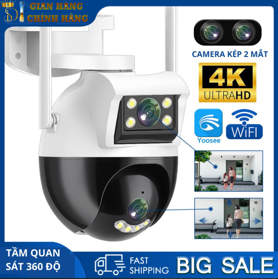 Camera yoosee wifi ngoài trời 2 khung hình ys-2305 ban đêm có màu, độ phân giải 3.0mp