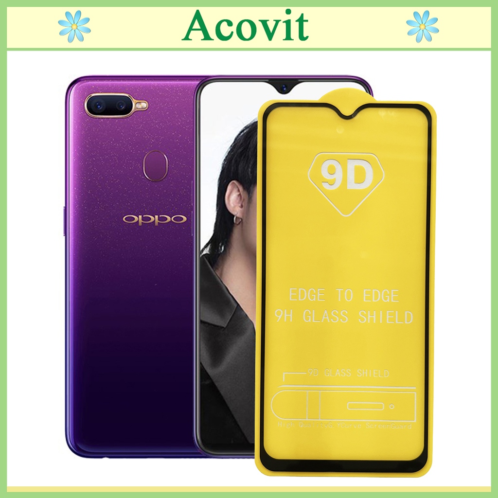 " Kính cường lực 9D OPPO F9" _ FULL Màn Hình _ Độ Cứng 9H _ Anh thật Sản Phẩm _ ( Tặng kèm bộ giấy lau Màn hình) Acovit"