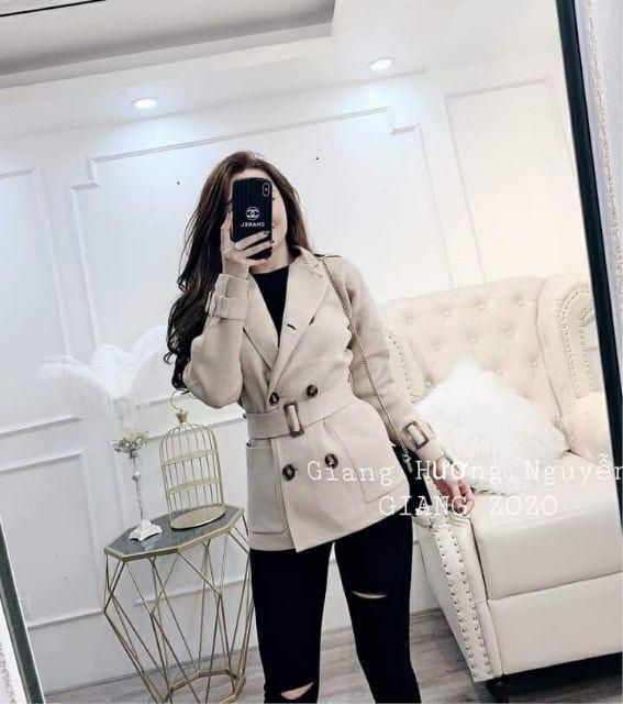 Áo khoác len dạ ép kèm đai