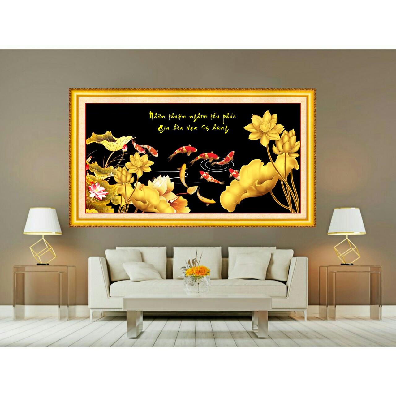 Tranh đính đá 9 cá sen vàng VS343 – Tự đính