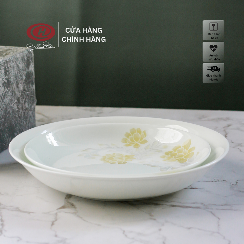Đĩa sâu lòng sứ xương hoa cao cao cấp - sứ minh châu