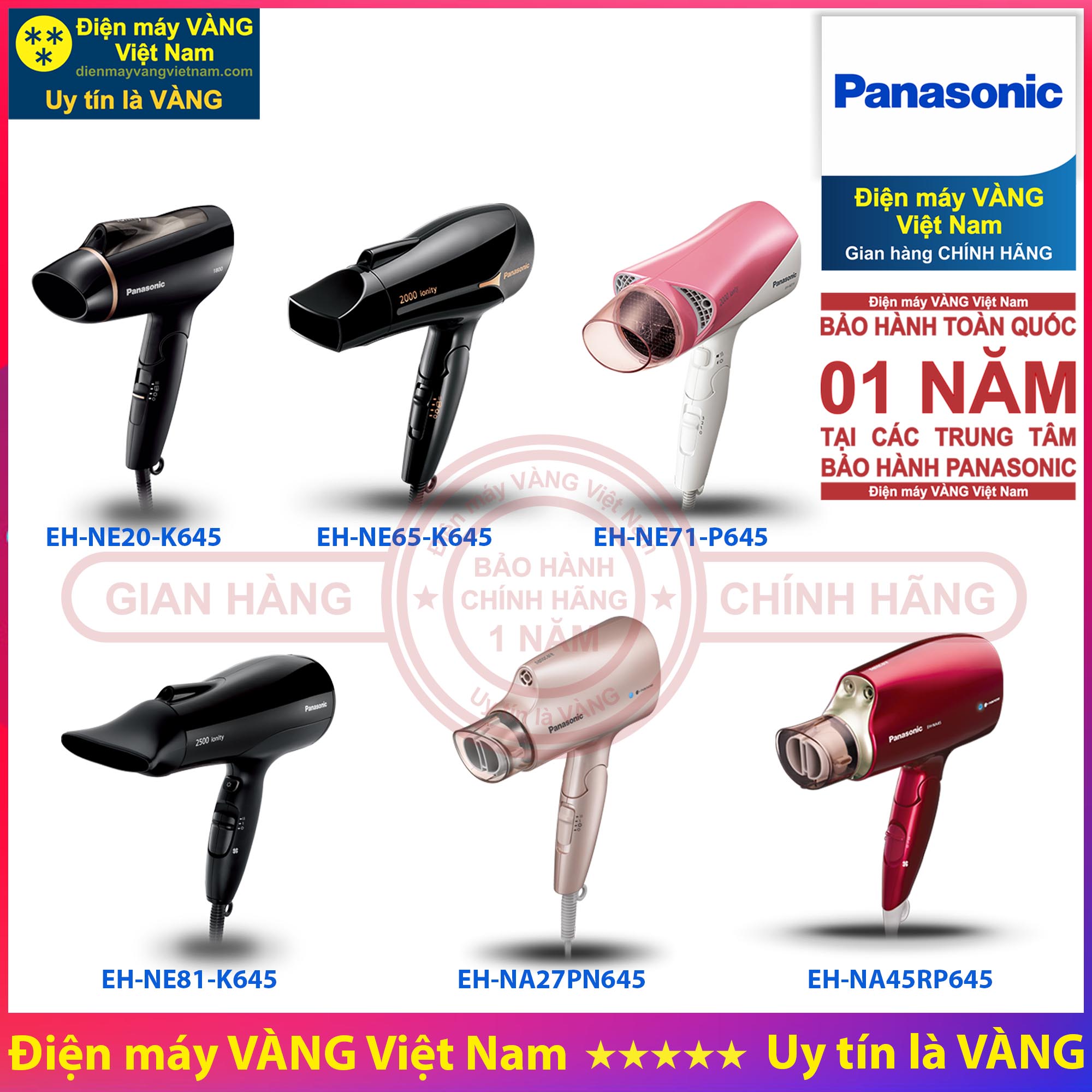 Máy sấy tóc panasonic eh-ne20-k645 eh-ne66-k645 eh-ne71-p645 eh-ne81-k645 eh-na27pn645 eh-na45rp645 - hàng chính hãng
