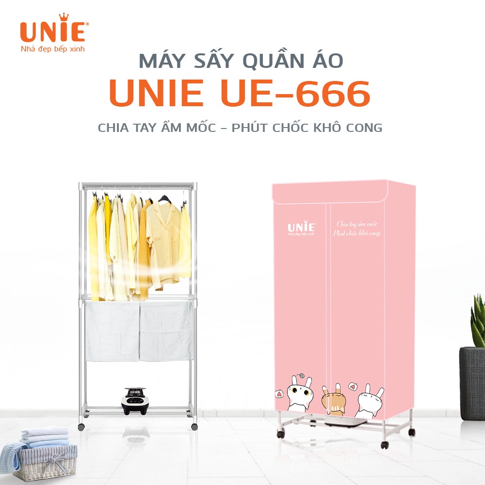 Tủ sấy quần áo unie ue 666 công suất 1500w khung gấp gọn, diệt khuẩn - bảo hành 12 tháng