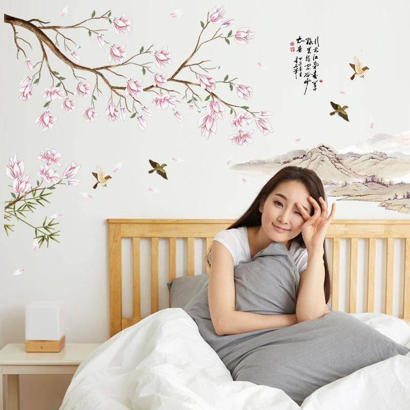 Giấy dán tường 3D, Decal dán tường, Mẫu Hoa Đào ,  nhiều màu sắc, có keo sẵn, bóc dán dễ dàng trên mọi về mặt phẳng Zooyoo Home Decor