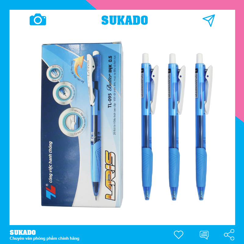 Bút bi Thiên Long xanh 095, đầu bút 0.5mm SUKADO