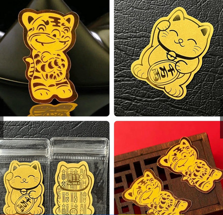 Mèo vàng thần tài - Hổ vàng may mắn mang lộc lá do với người dùng dạng miếng dán cực hot tết 2022năm nay