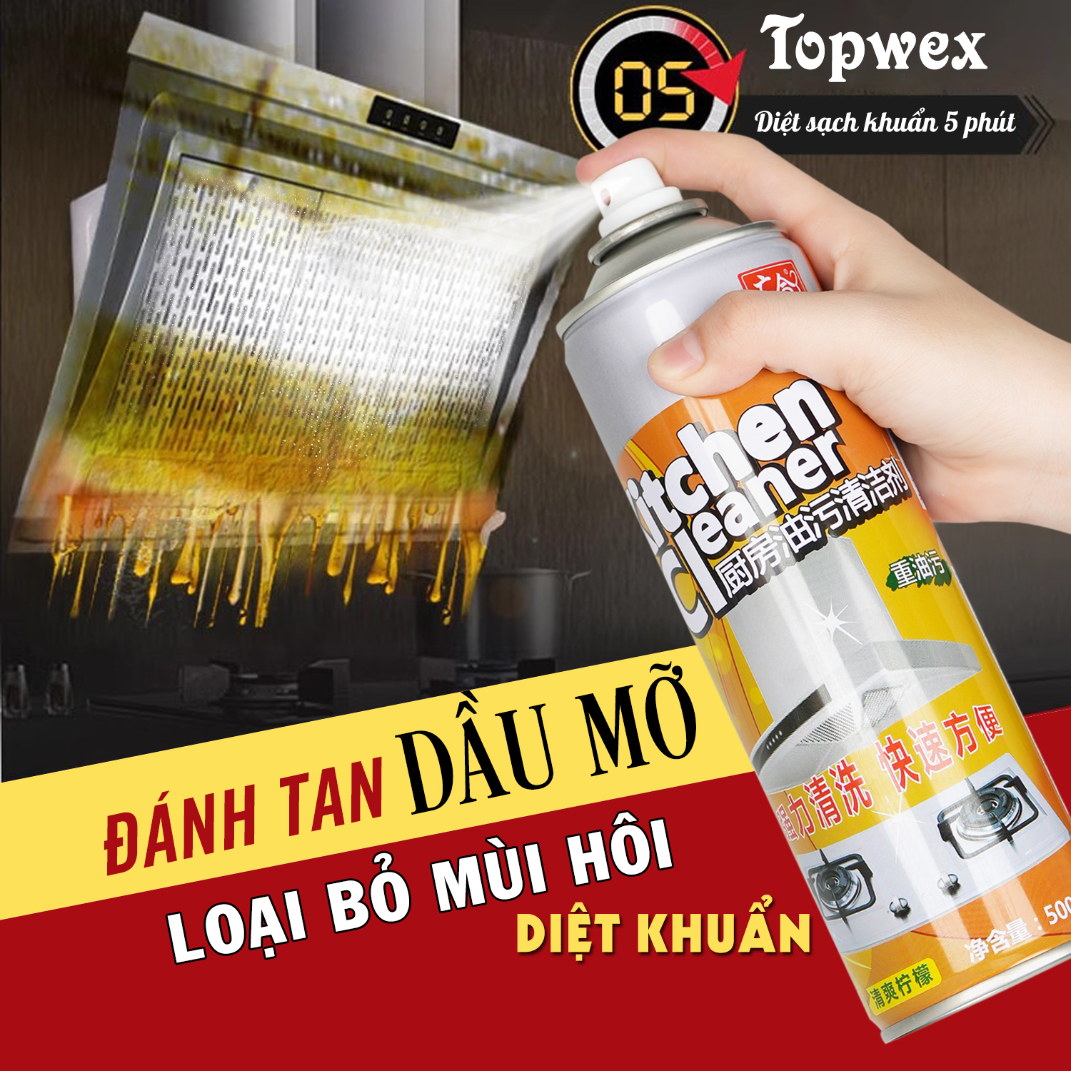 Xịt tẩy vết bẩn nhà bếp xịt tẩy bếp ga tường nhà xịt tẩy nhà bếp xịt tẩy dầu mỡ KITCHEN CLEANER 500ml chai vệ sinh đa năng nhà bếp xịt bếp dầu mỡ nước xịt vết bẩn bếp ga bình xịt dầu mỡ