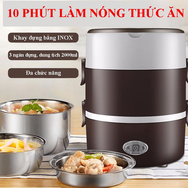 Cặp lồng ủ cơm 3 tầng inox cắm điện. hộp cơm điện inox 3 tầng