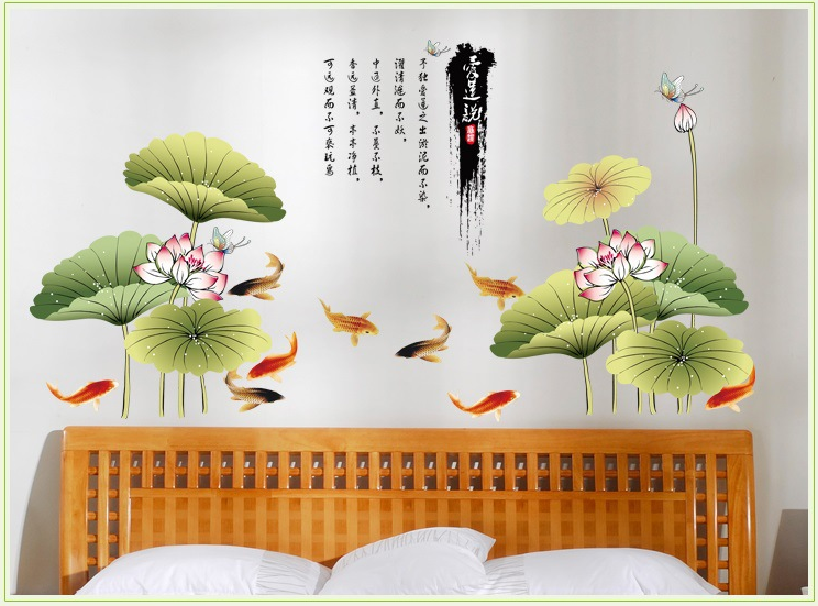 DECAL dán tường có sẵn keo BỘ 2 TỜ HỒ SEN NGANG 1 KHỔ RỘNG chất liệu cao cấp, Tranh trang trí decor phòng khách phòng ngủ