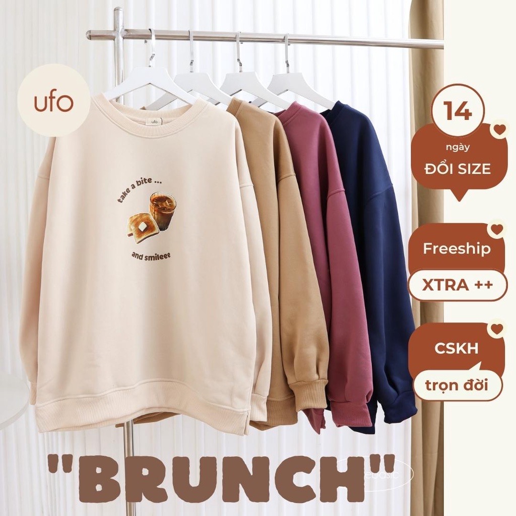Áo nỉ bông cotton dày dặn in hình freesize - BST BRUNCH Sweater - by ufothebasic