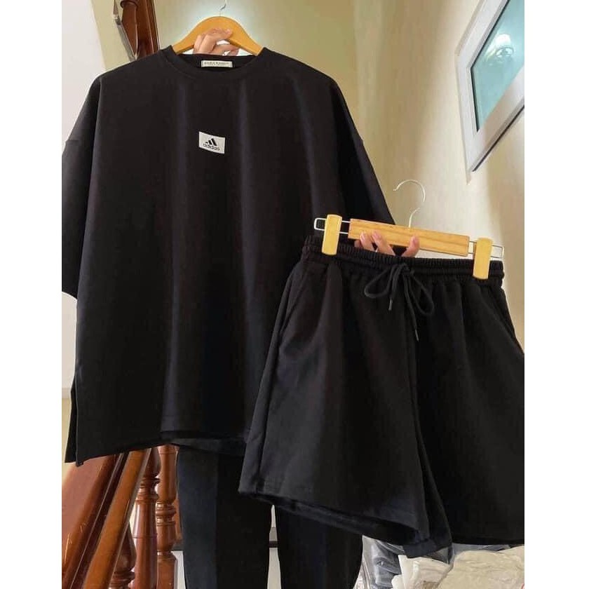 Set áo phông quần Das form thụng FREESHIP Áo thun cotton mix quần đùi nữ cá tính AD140