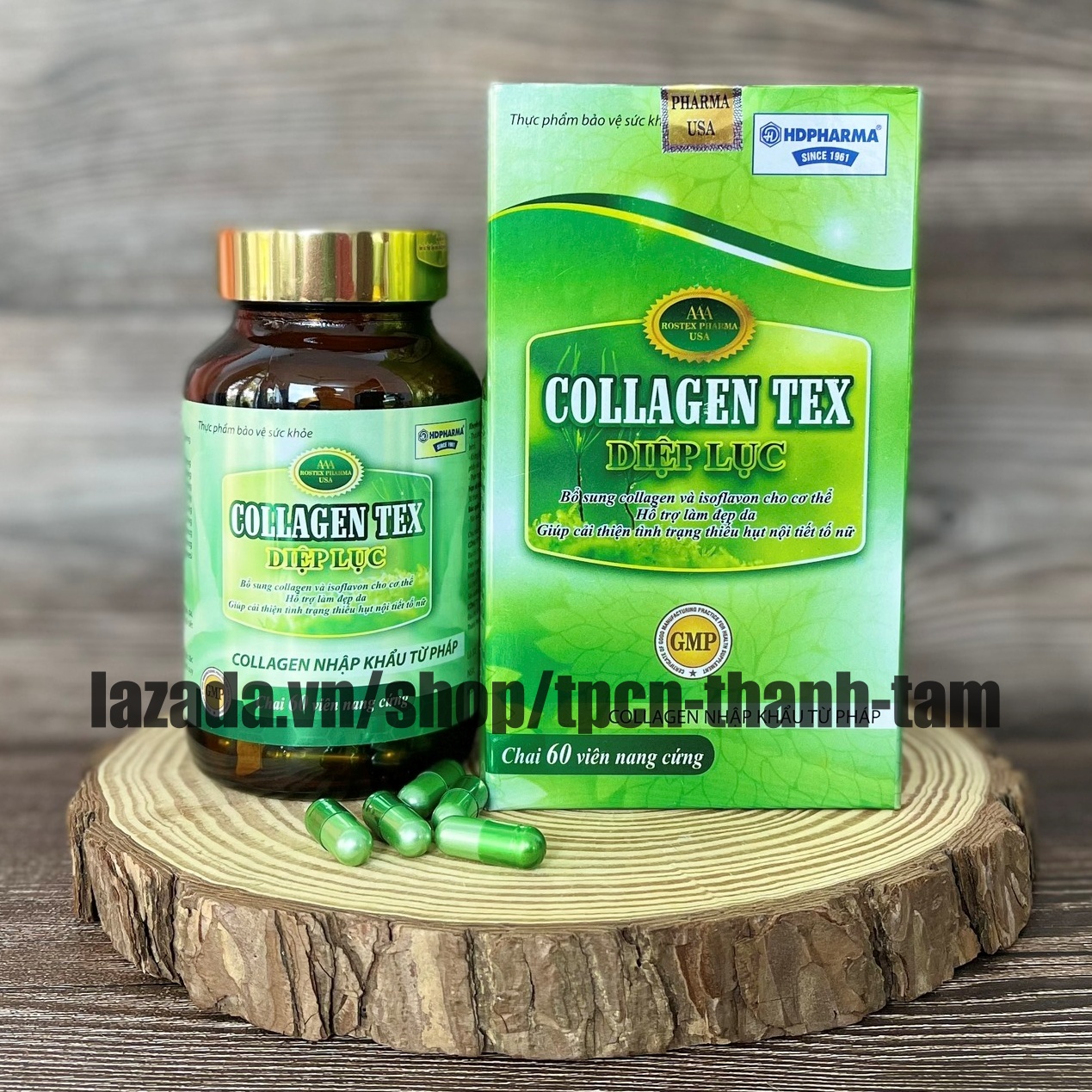 Collagen Diệp Lục TEX hỗ trợ làm đẹp da trắng sáng da giảm nám mờ thâm - Hộp 60 viên
