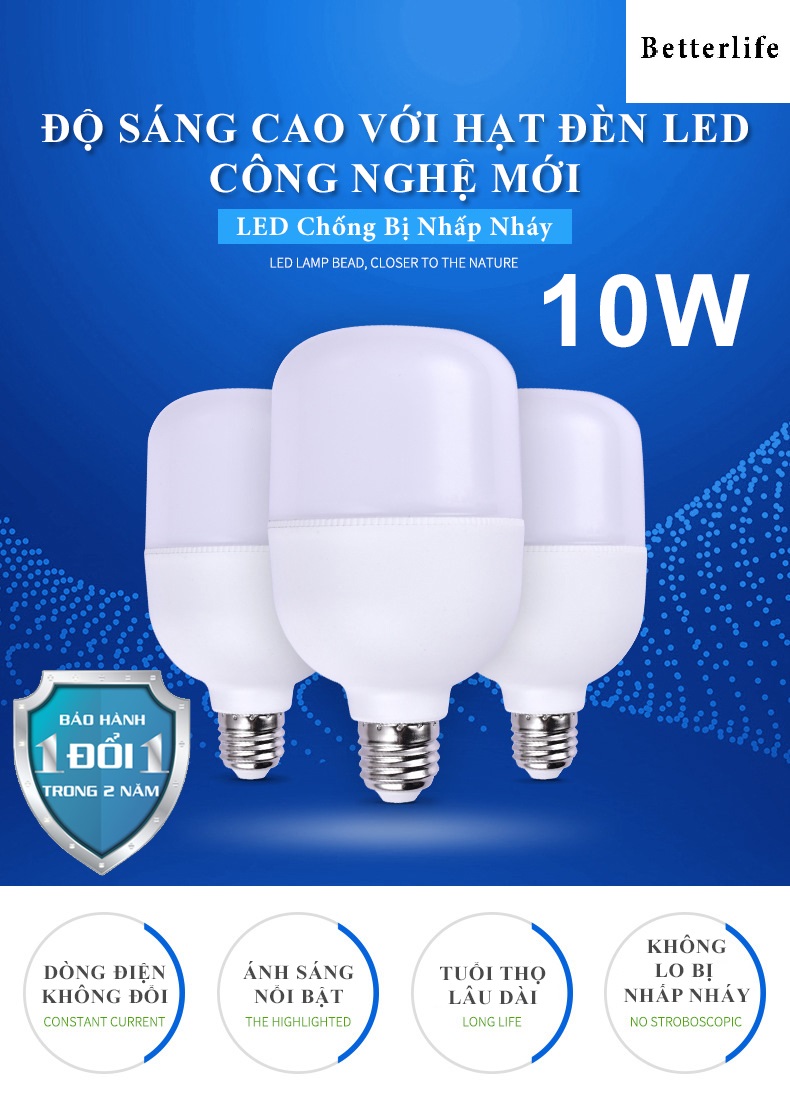 Bóng Led Bulb trụ nhựa ánh sáng trắng  cao cấp - BetterLife