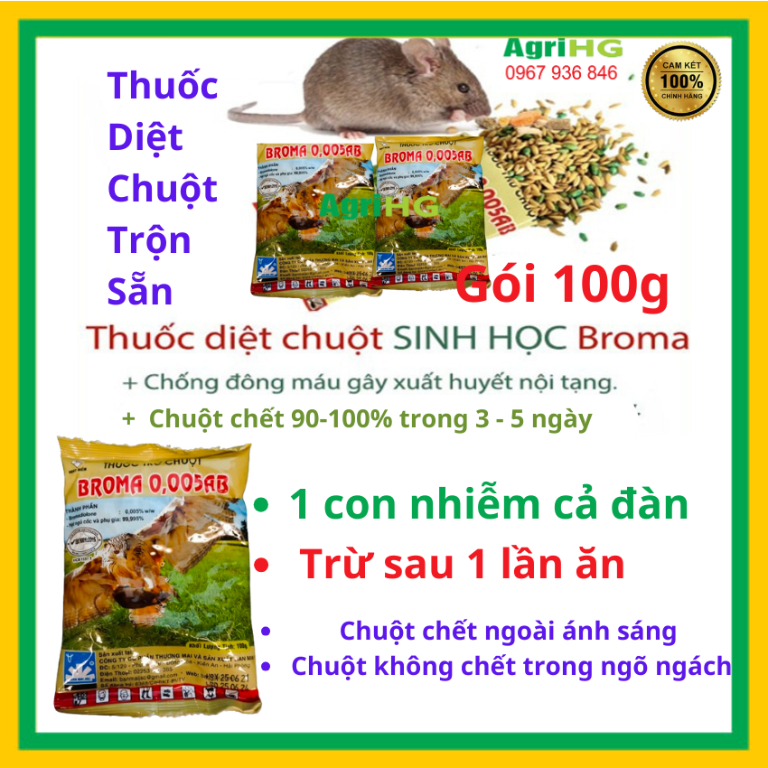  Thuốc diệt chuột trừ chuột Broma 0,005 AB GÓI 100G thế hệ mới  CHÍNH HÃNG  thuốc trừ chuột sinh học bả chuột sinh học thuốc diệt trừ chuột Broma 0.005AB,VTNN AgriHG 